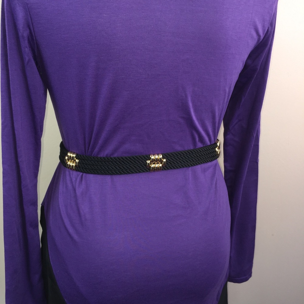 Gold tone Black Stretch Rope Buckle Belt Large XL